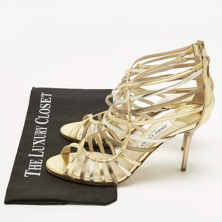 Pre Owned Jimmy Choo Metallic/Silver Leather Glenys Gladiator Sandals Size 39