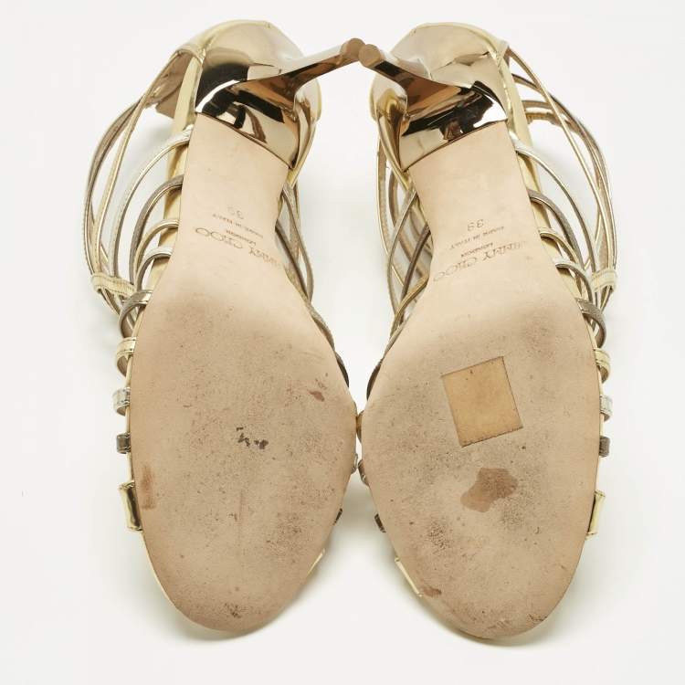 Pre Owned Jimmy Choo Metallic/Silver Leather Glenys Gladiator Sandals Size 39