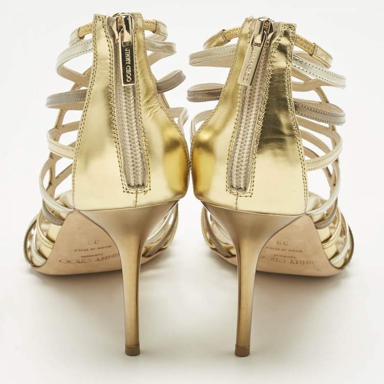 Pre Owned Jimmy Choo Metallic/Silver Leather Glenys Gladiator Sandals Size 39