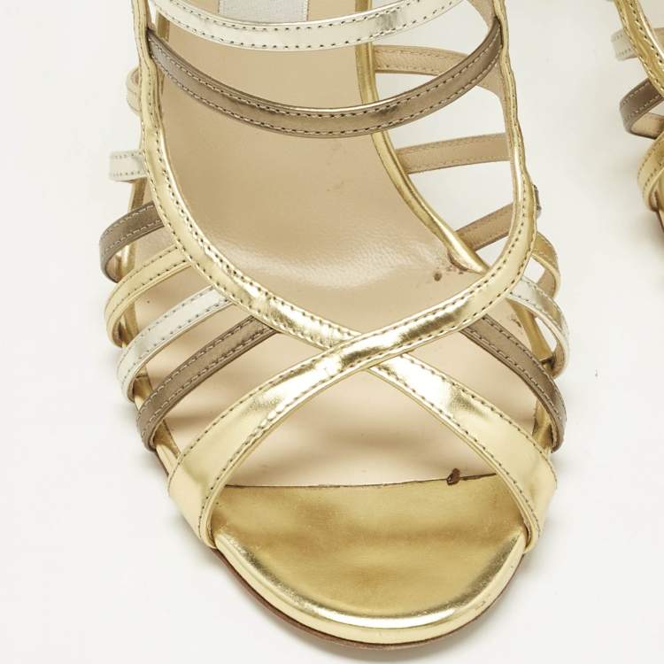 Pre Owned Jimmy Choo Metallic/Silver Leather Glenys Gladiator Sandals Size 39