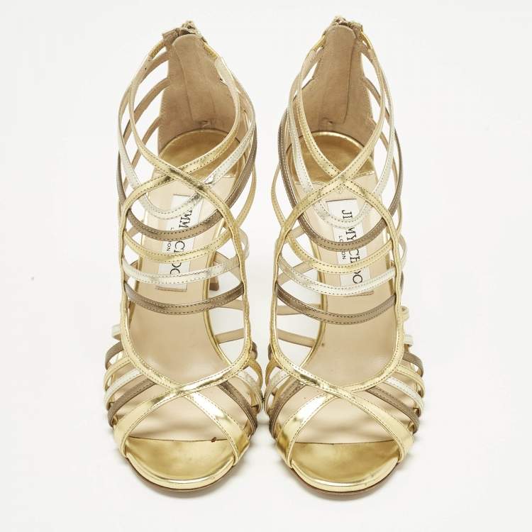 Pre Owned Jimmy Choo Metallic/Silver Leather Glenys Gladiator Sandals Size 39