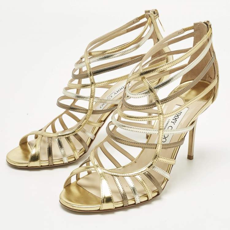 Pre Owned Jimmy Choo Metallic/Silver Leather Glenys Gladiator Sandals Size 39