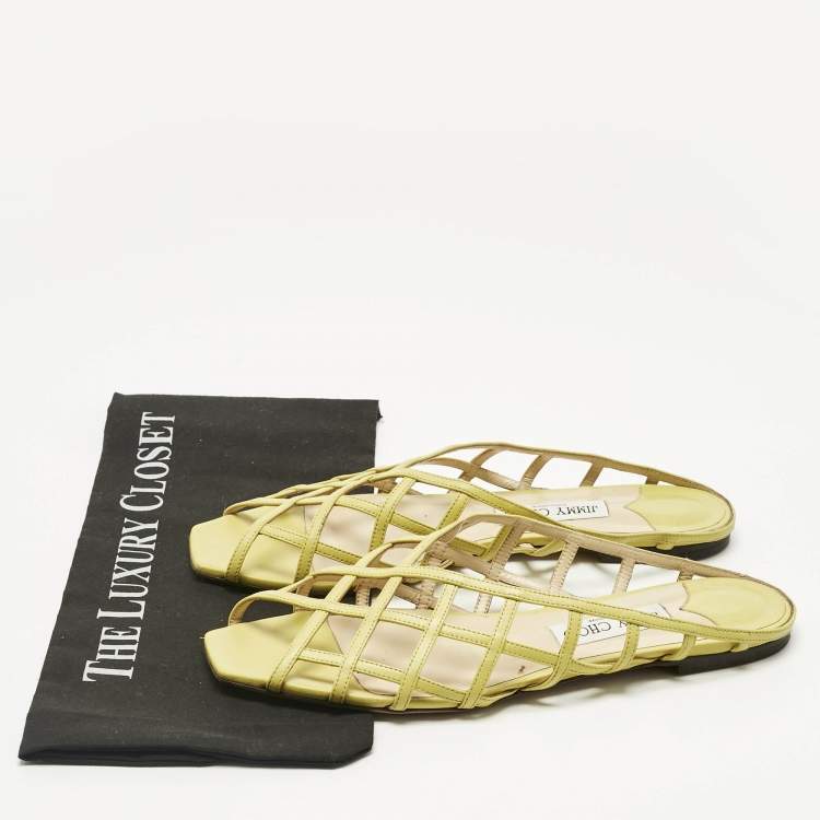 Pre Owned Jimmy Choo Green Leather Sai Flat Slide Size 40.5