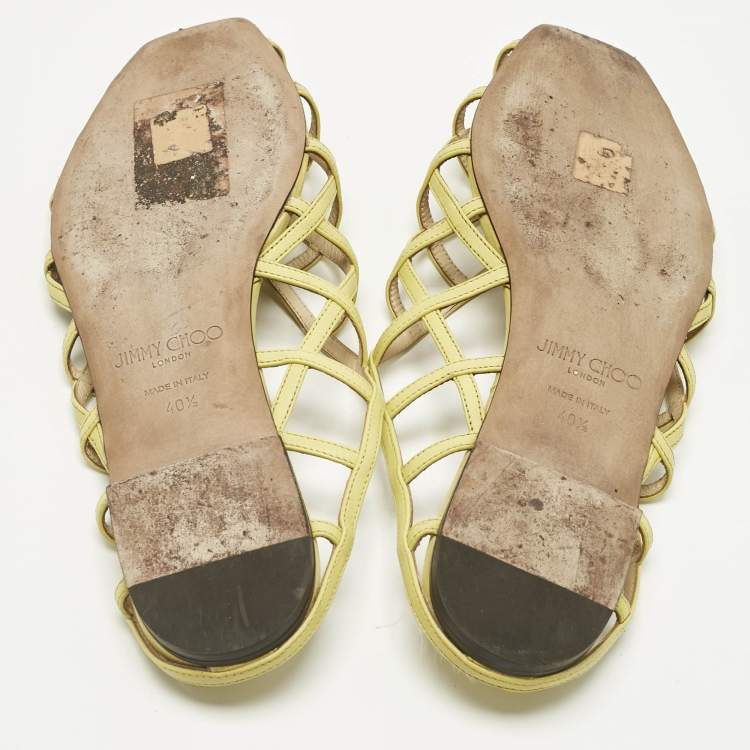 Pre Owned Jimmy Choo Green Leather Sai Flat Slide Size 40.5