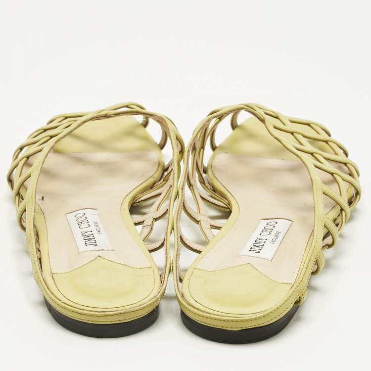 Pre Owned Jimmy Choo Green Leather Sai Flat Slide Size 40.5