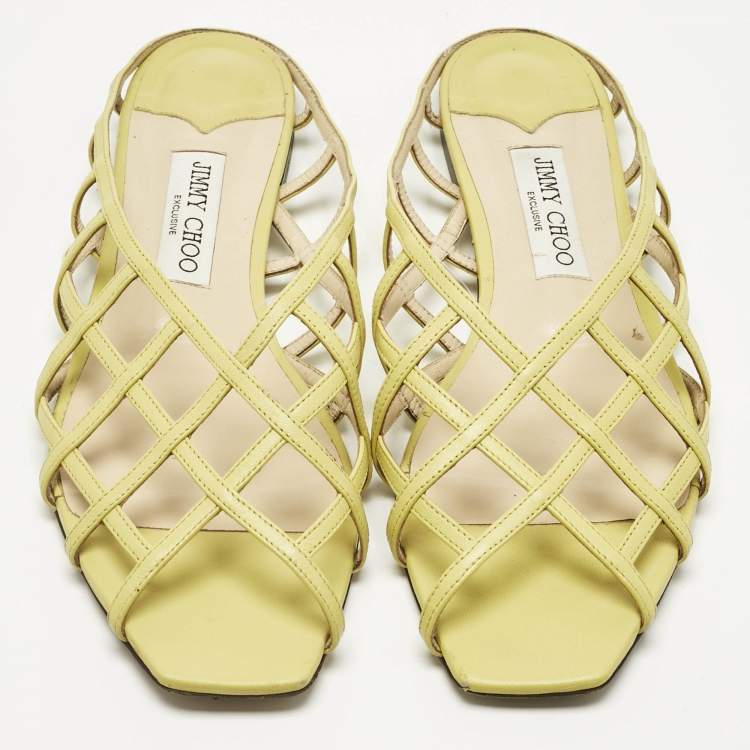 Pre Owned Jimmy Choo Green Leather Sai Flat Slide Size 40.5