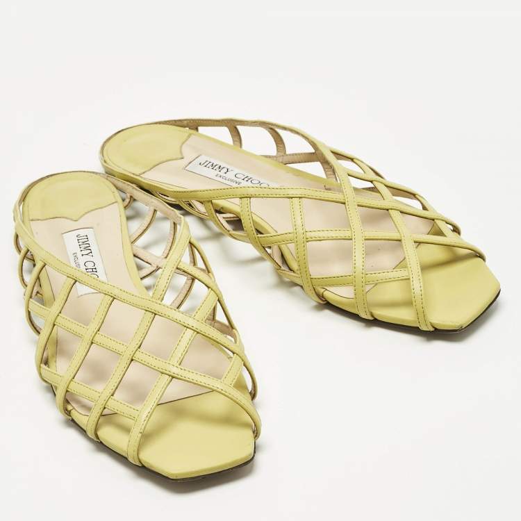 Pre Owned Jimmy Choo Green Leather Sai Flat Slide Size 40.5