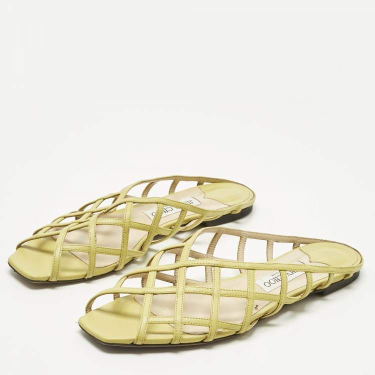 Pre Owned Jimmy Choo Green Leather Sai Flat Slide Size 40.5