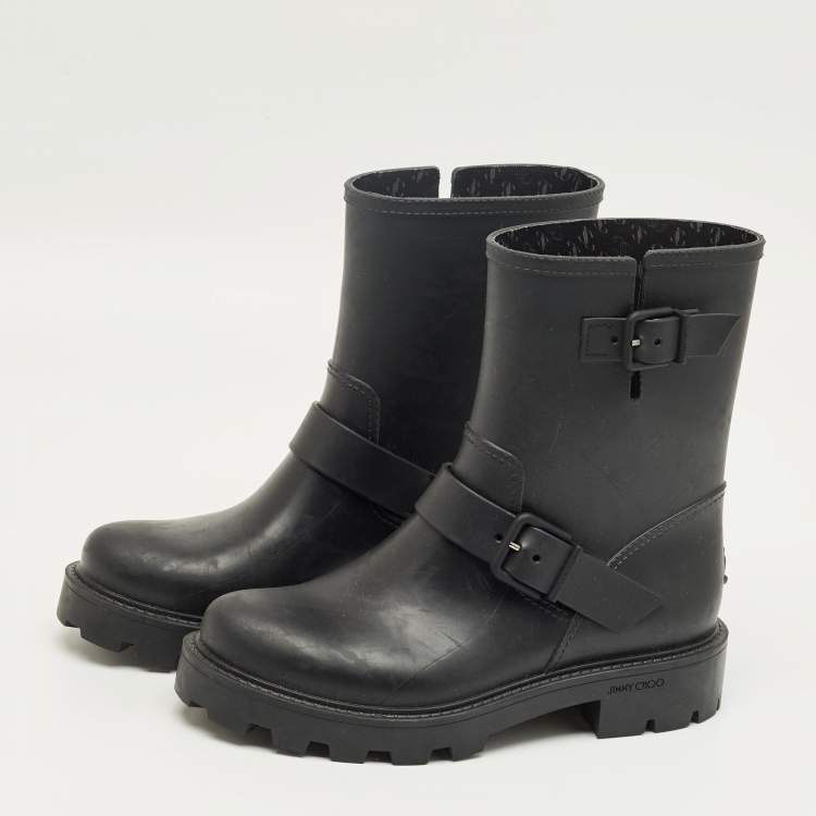 Pre Owned Jimmy Choo Black Rubber Yael Ankle Length Boots Size 39