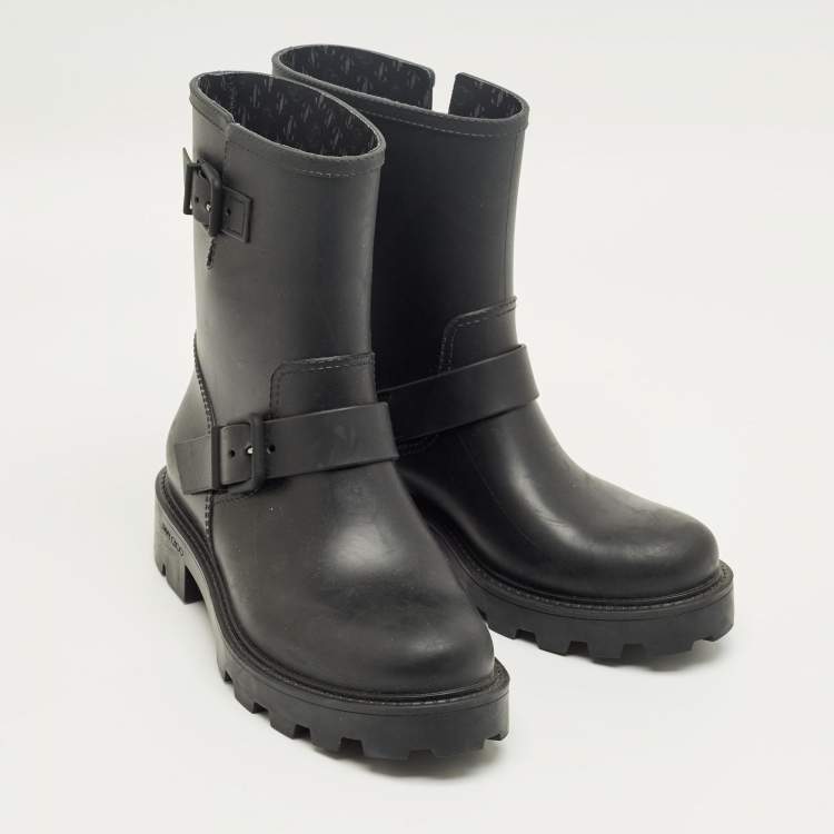 Pre Owned Jimmy Choo Black Rubber Yael Ankle Length Boots Size 39