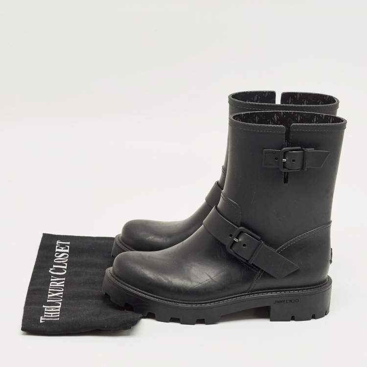 Pre Owned Jimmy Choo Black Rubber Yael Ankle Length Boots Size 39