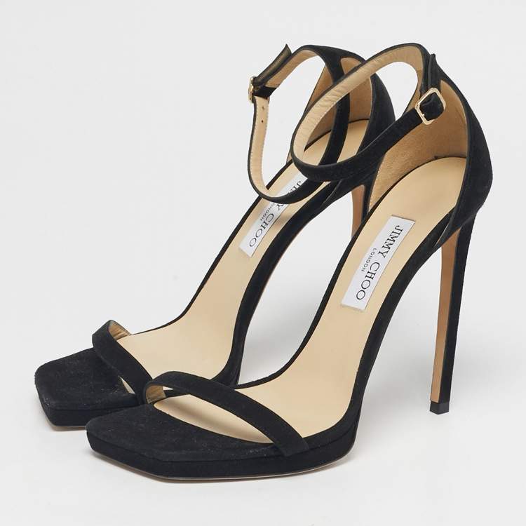 Pre Owned Jimmy Choo Black Suede Alva Ankle Strap Sandals Size 41