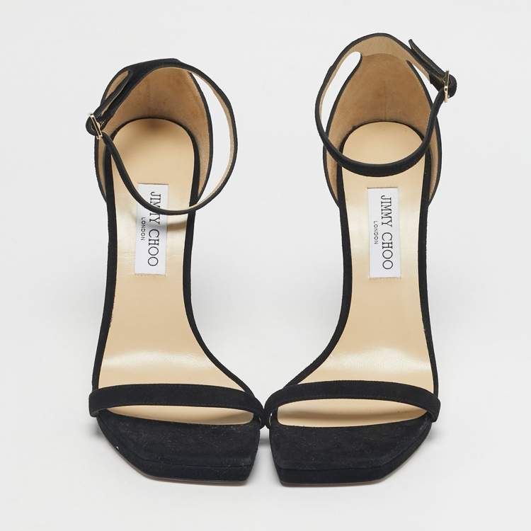 Pre Owned Jimmy Choo Black Suede Alva Ankle Strap Sandals Size 41