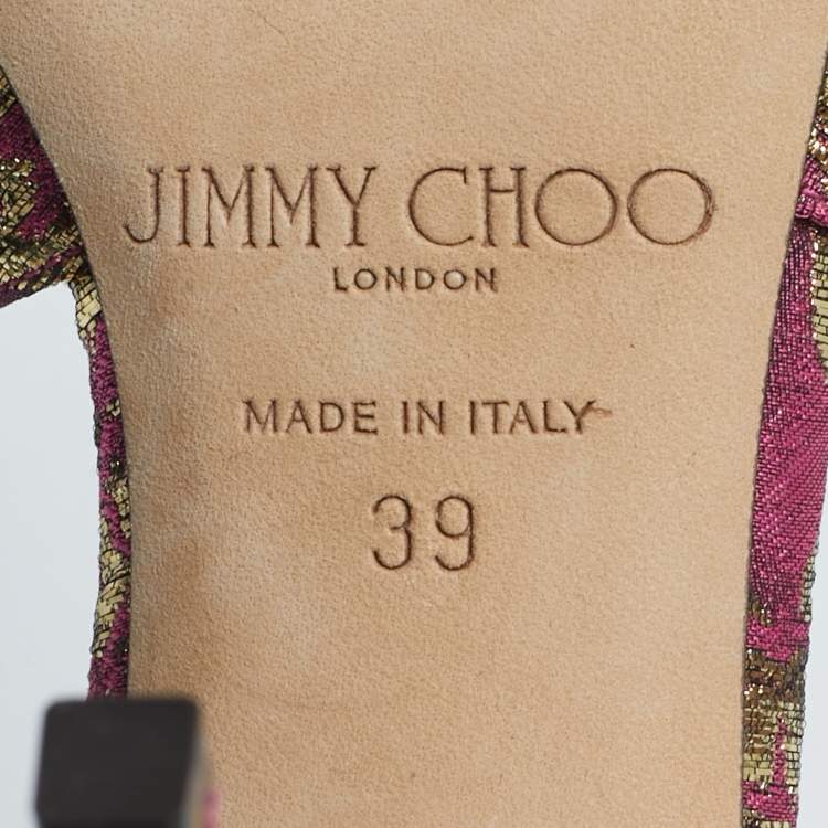 Pre Owned Jimmy Choo Purple Brocade Fabric Azia Ankle Strap Sandals Size 39