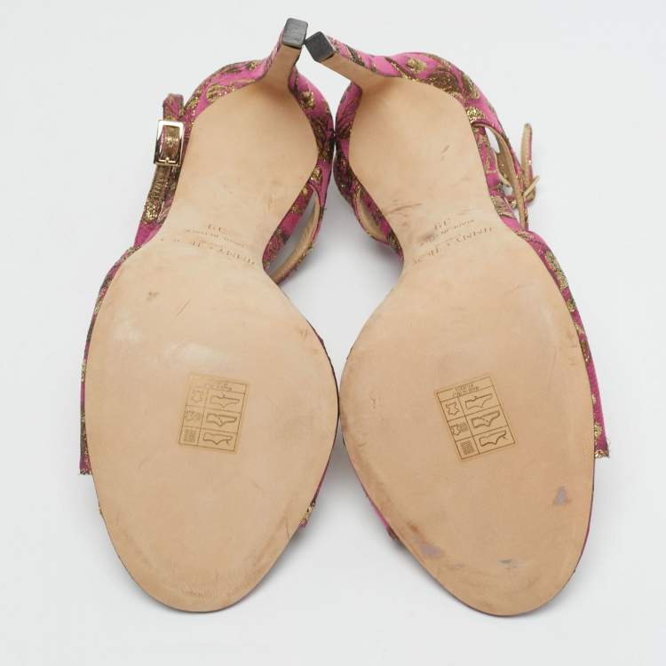 Pre Owned Jimmy Choo Purple Brocade Fabric Azia Ankle Strap Sandals Size 39