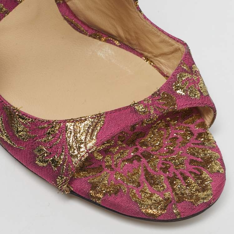 Pre Owned Jimmy Choo Purple Brocade Fabric Azia Ankle Strap Sandals Size 39