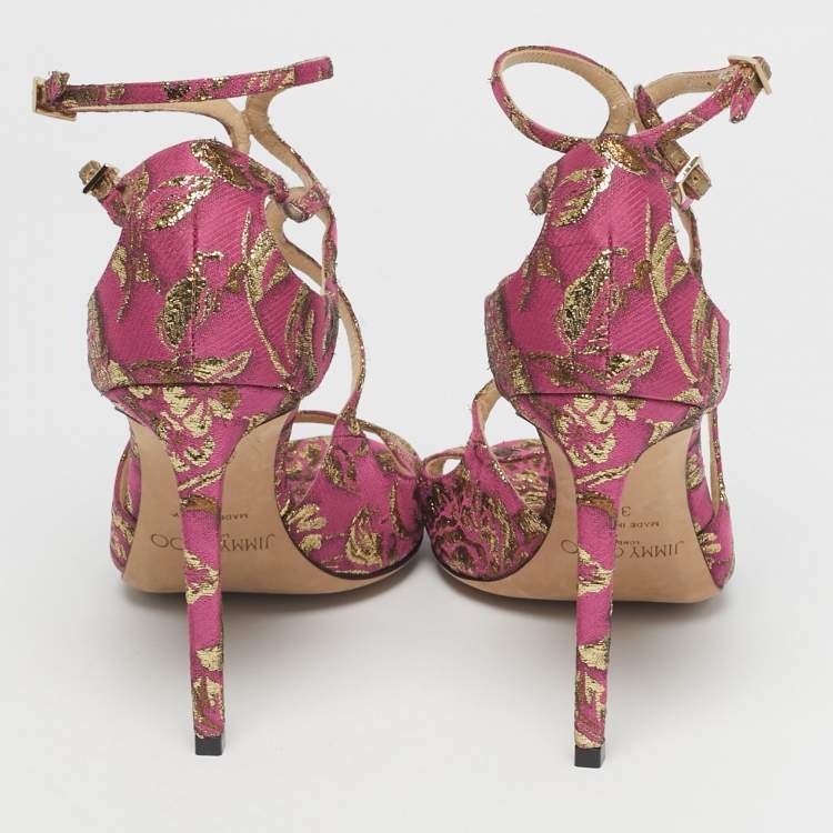 Pre Owned Jimmy Choo Purple Brocade Fabric Azia Ankle Strap Sandals Size 39