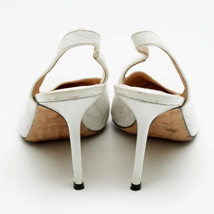 Pre Owned Jimmy Choo White Croc Embossed Leather Ivy Slingback Pumps Size 39