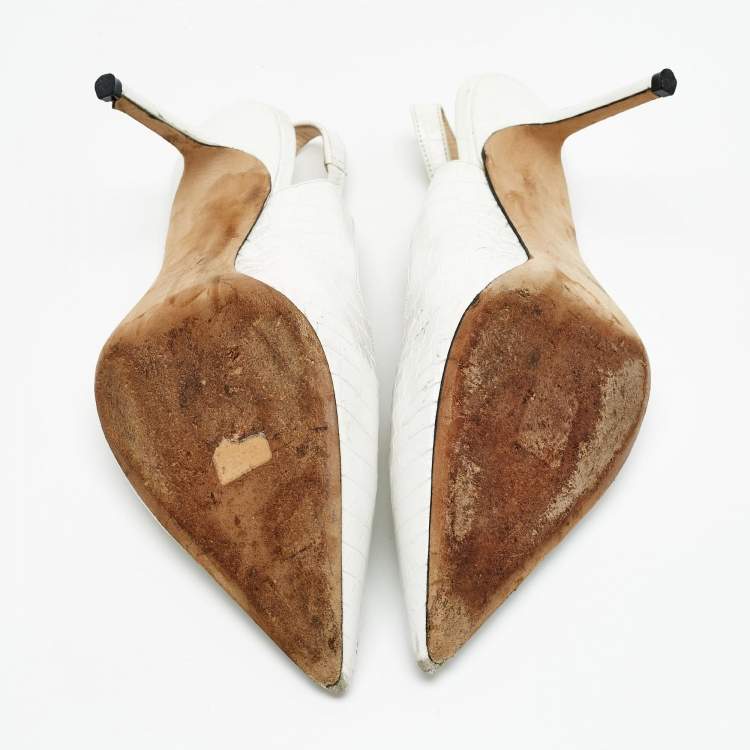 Pre Owned Jimmy Choo White Croc Embossed Leather Ivy Slingback Pumps Size 39