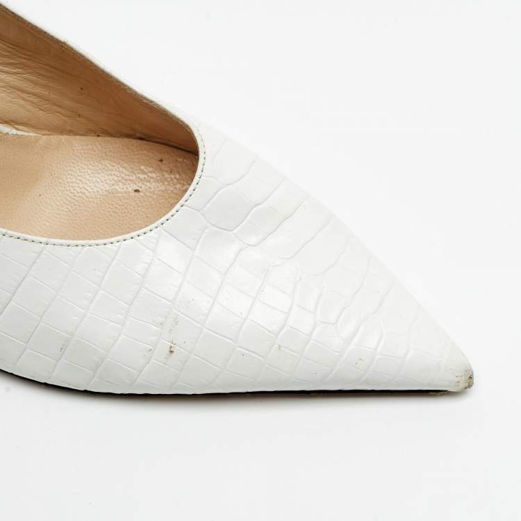 Pre Owned Jimmy Choo White Croc Embossed Leather Ivy Slingback Pumps Size 39