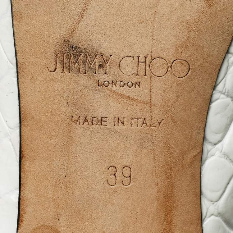 Pre Owned Jimmy Choo White Croc Embossed Leather Ivy Slingback Pumps Size 39