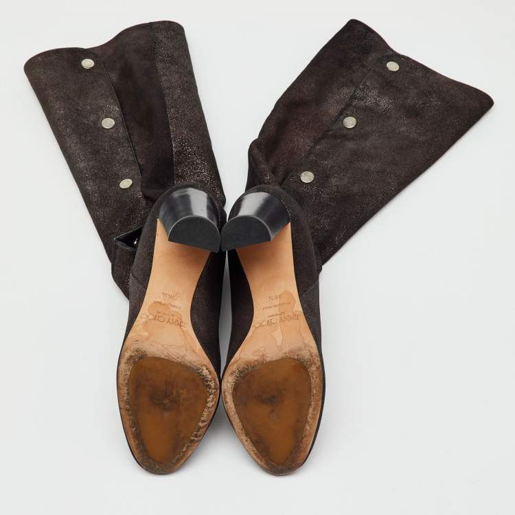 Pre Owned Jimmy Choo Metallic Suede Knee Length Boots Size 36.5