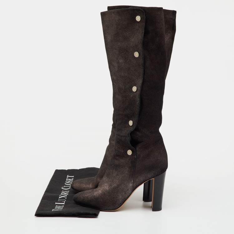Pre Owned Jimmy Choo Metallic Suede Knee Length Boots Size 36.5