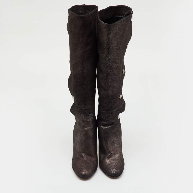 Pre Owned Jimmy Choo Metallic Suede Knee Length Boots Size 36.5