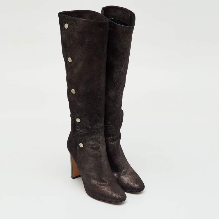 Pre Owned Jimmy Choo Metallic Suede Knee Length Boots Size 36.5
