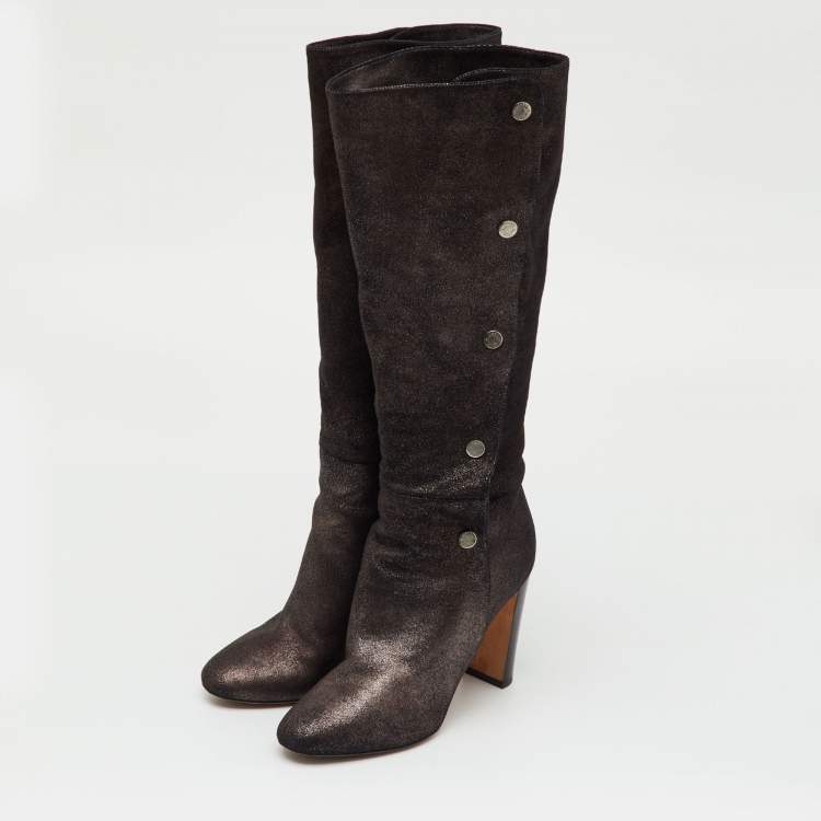 Pre Owned Jimmy Choo Metallic Suede Knee Length Boots Size 36.5