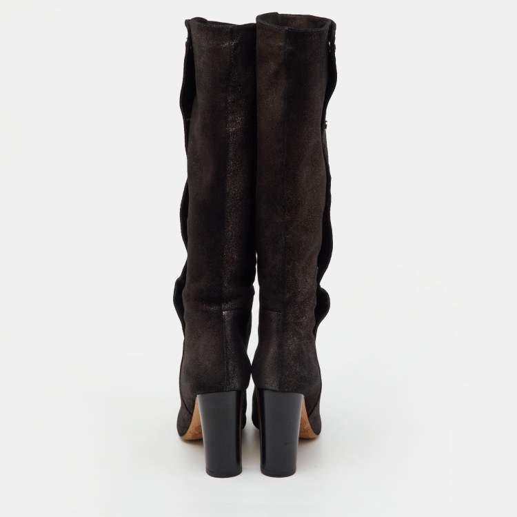 Pre Owned Jimmy Choo Metallic Suede Knee Length Boots Size 36.5