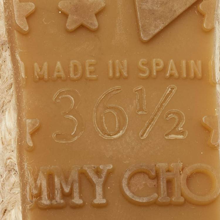 Pre Owned Jimmy Choo Brown Leather Platform Wedge Espadrille Sandals Size 36.5