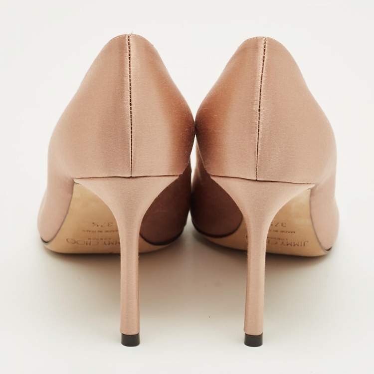 Pre Owned Jimmy Choo Gold Satin Crystal Embellish Manda Pumps Size 37.5