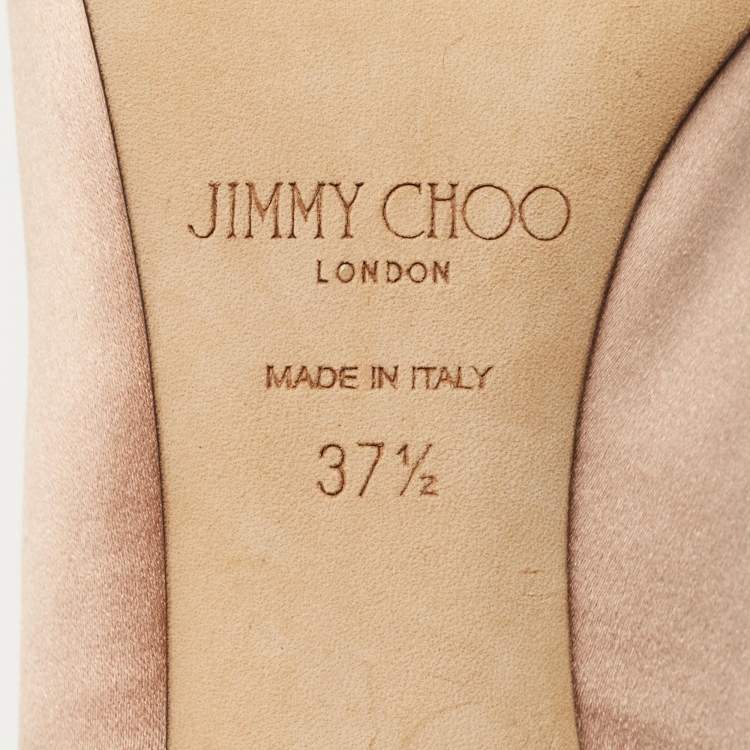 Pre Owned Jimmy Choo Gold Satin Crystal Embellish Manda Pumps Size 37.5