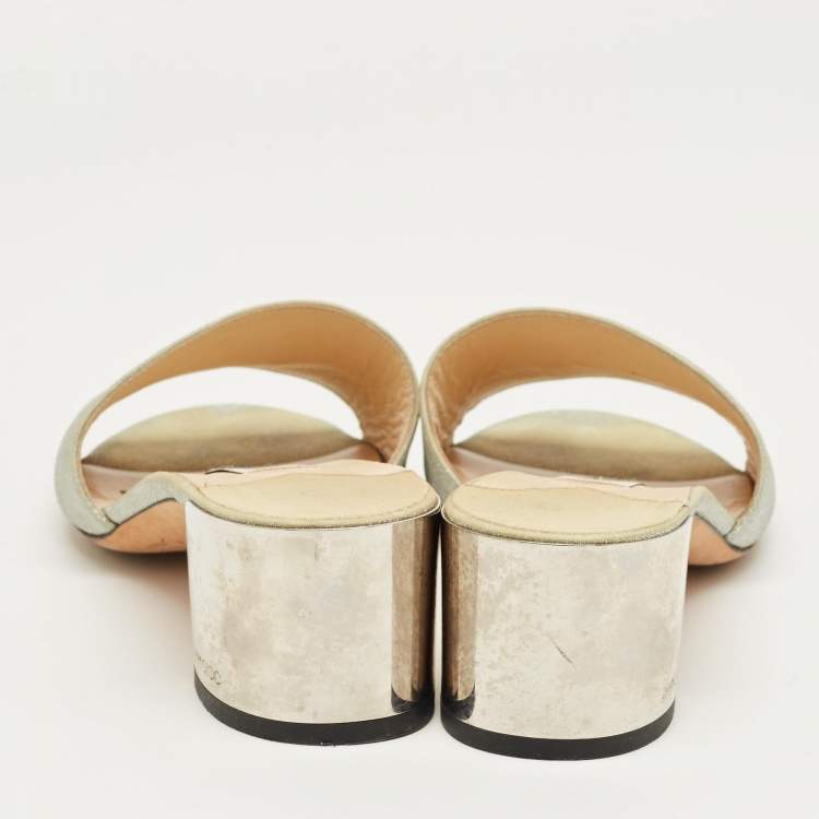 Pre Owned Jimmy Choo Silver Glitter Joni Slide Sandals Size 40