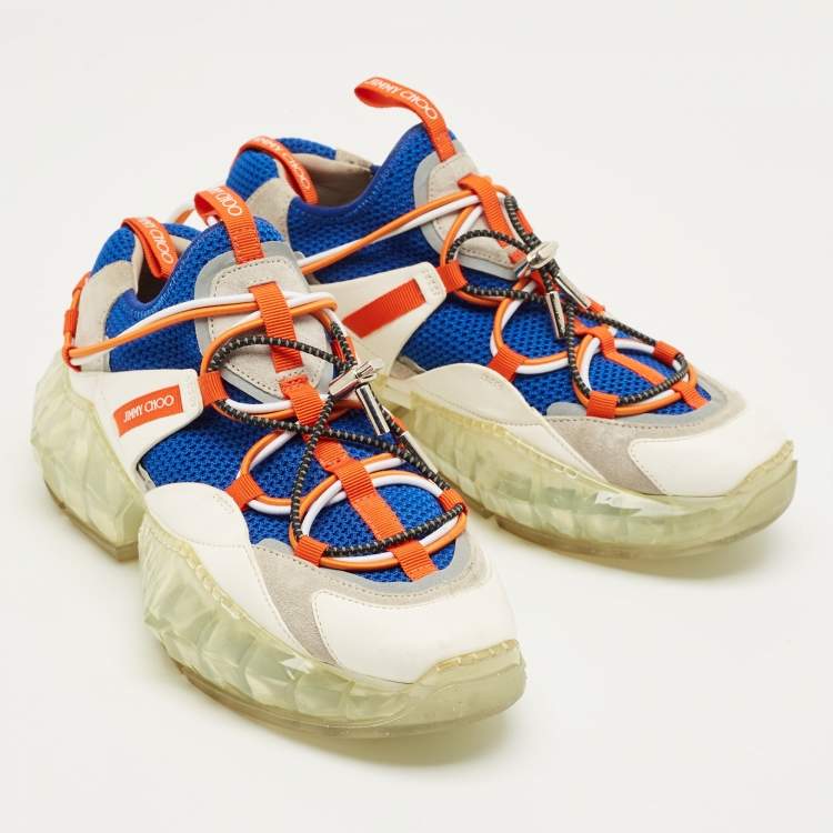 Pre Owned Jimmy Choo Multicolor Leather And Mesh Diamond Trail Sneakers Size 36.5 