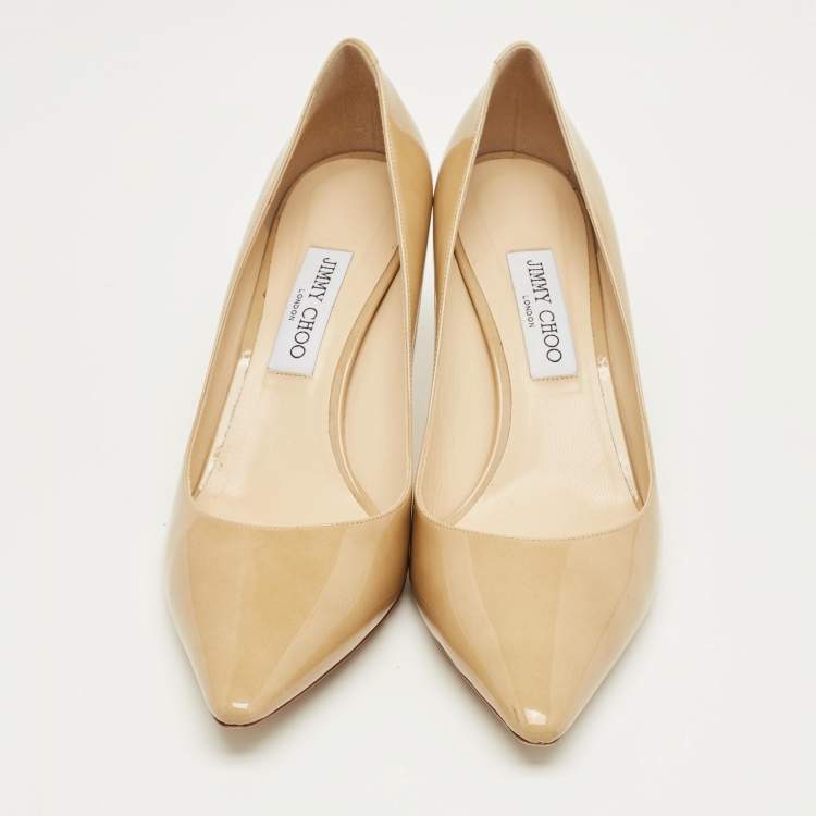Pre Owned Jimmy Choo Beige Patent Leather Romy Pointed Toe Pumps Size 42