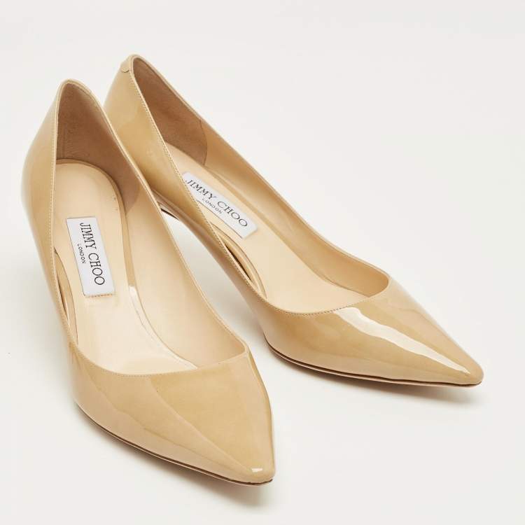 Pre Owned Jimmy Choo Beige Patent Leather Romy Pointed Toe Pumps Size 42