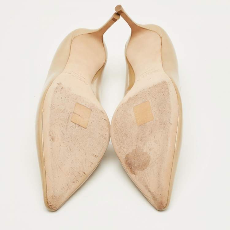Pre Owned Jimmy Choo Beige Patent Leather Romy Pointed Toe Pumps Size 42