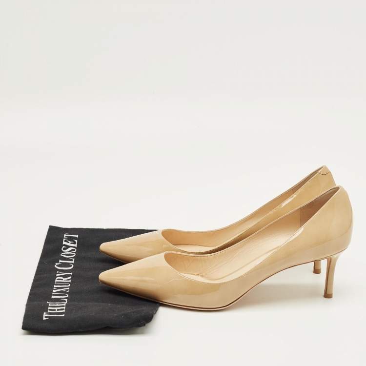 Pre Owned Jimmy Choo Beige Patent Leather Romy Pointed Toe Pumps Size 42