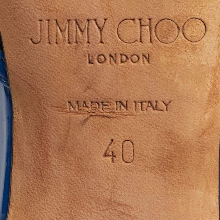 Pre Owned Jimmy Choo Blue Patent Leather And Mesh Fetto Slingback Pumps Size 40