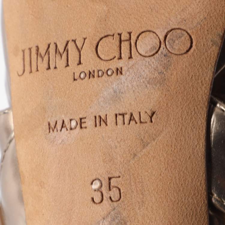 Pre Owned Jimmy Choo Gold Leather Ankle Strap Sandals Size 35