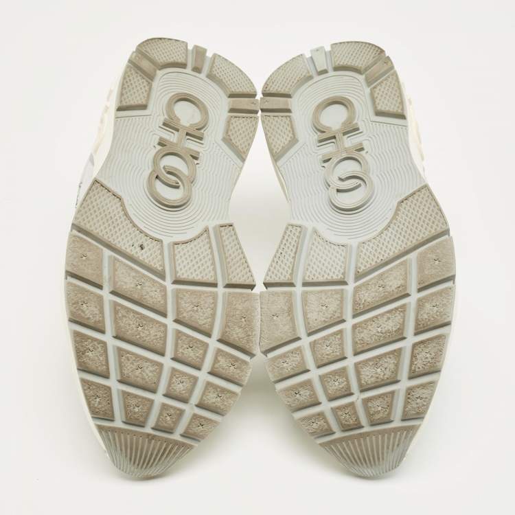 Pre Owned Jimmy Choo Silver Glitter and Leather Raine Lace Up Sneakers Size 41