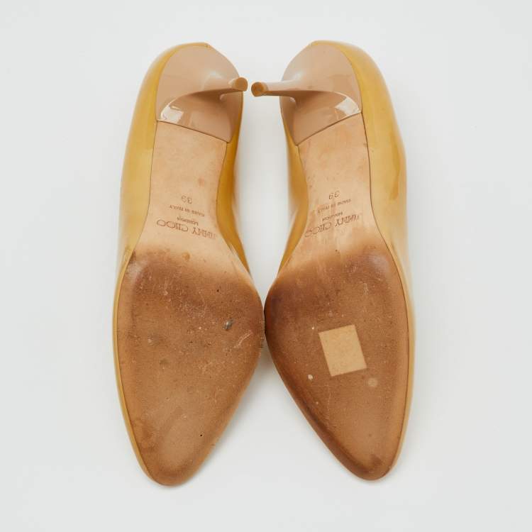 Pre Owned Jimmy Choo Beige Patent Leather Gilbert Pumps Size 39