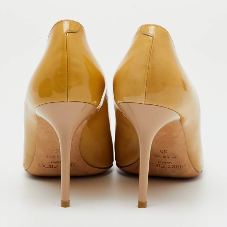 Pre Owned Jimmy Choo Beige Patent Leather Gilbert Pumps Size 39