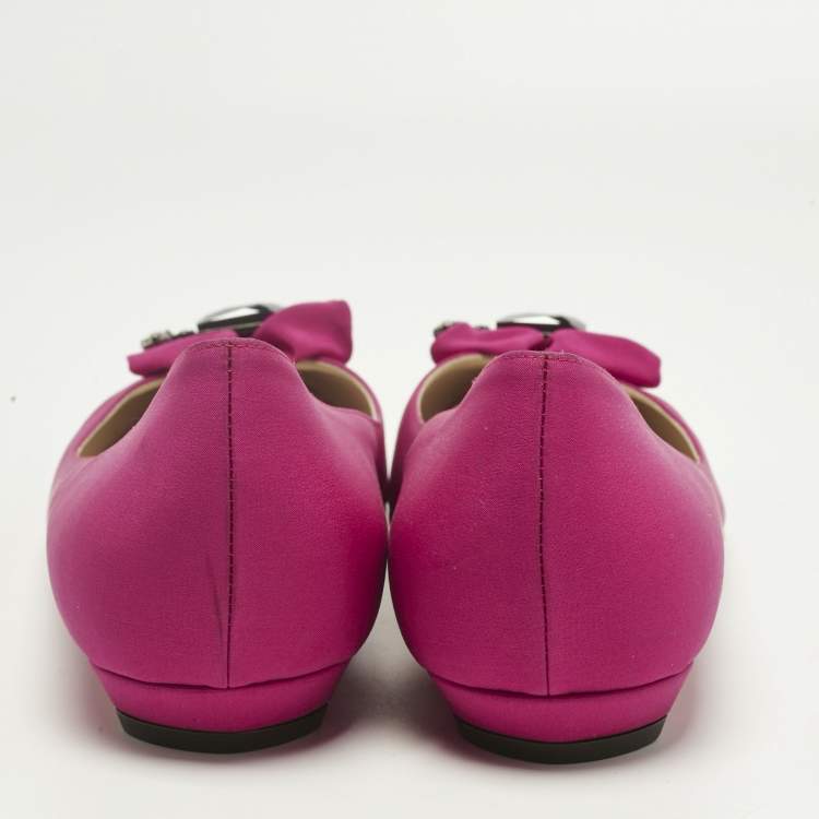 Pre Owned Jimmy Choo Pink Satin Crystal Embellish round Toe Ballet Flats Size 41