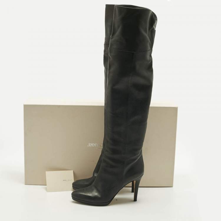 Pre Owned Jimmy Choo Black Leather Knee Length Boots Size 40
