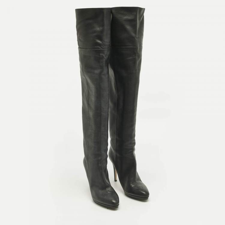 Pre Owned Jimmy Choo Black Leather Knee Length Boots Size 40