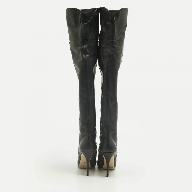Pre Owned Jimmy Choo Black Leather Knee Length Boots Size 40