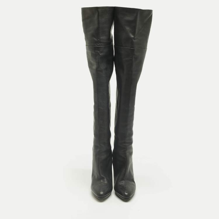 Pre Owned Jimmy Choo Black Leather Knee Length Boots Size 40
